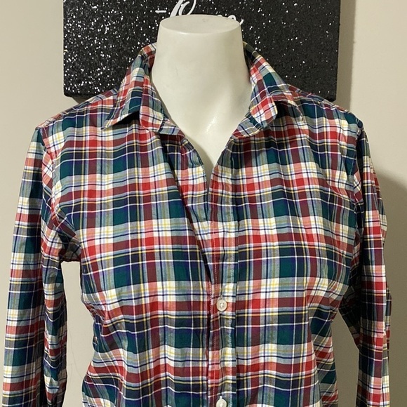 FRANK & EILEEN BARRY WOVEN BUTTON UP RED BLUE PLAID Shirt Top XS - Picture 3 of 13
